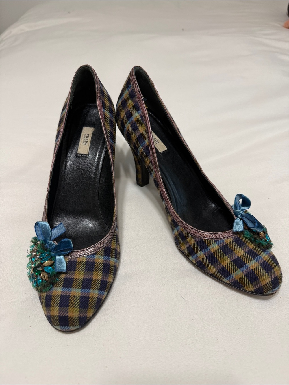 Prada Tartan Wool Heels - Size 39.5 EU / 8.5 US